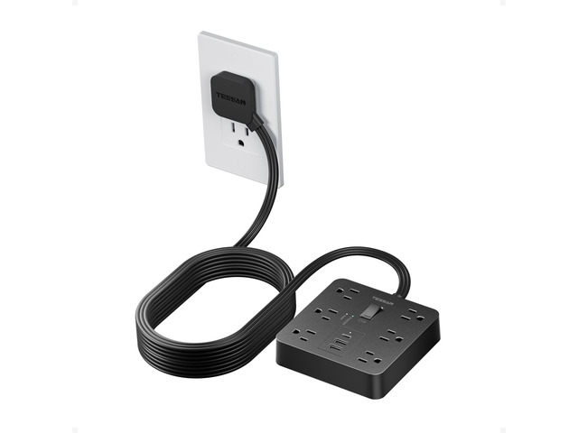 Surge Protector Power Strip, 15Ft Flat Plug Extension Cord, Black 6 Outlets and 4 USB Ports (2 USB C), 1700 Joules Surge Protection, Outlet...