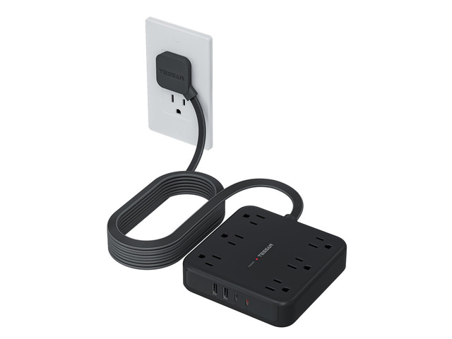 Surge Protector Power Strip, 15Ft Flat Plug Extension Cord, Black 6 Outlets and 4 USB Ports (2 USB C), 2100 Joules Surge Protection, Outlet...