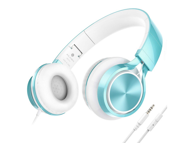 Kids Headphones for School, Wired with Mic for Teens, Lime Green On-Ear Headsets with Microphone for Chromebook Laptop Computer, Foldable...