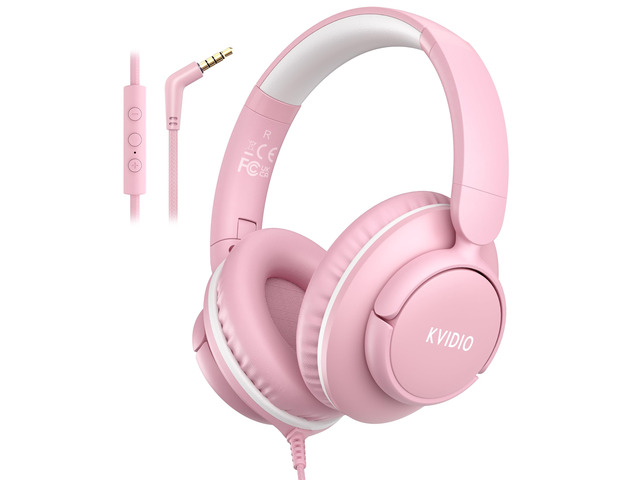 Wired Headphones with Mic, 3.5mm Headphones Volume Control for School Pink Wired Over Ear Foldable Corded Headphones for Teens Classroom Travel...