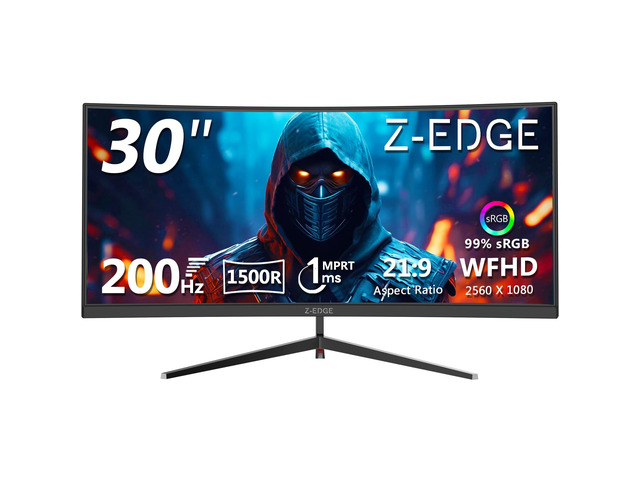 Z-Edge 30' Curved Gaming Monitor, WFHD1080P 200Hz 165Hz 144Hz, MPRT 1ms 21:9 Aspect Ratio, 1500R Curved, 16.7M Colors, 3000:1 Contrast, UG30...