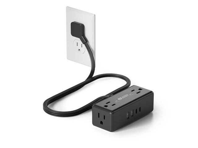 Short Extension Cord 3Ft, Flat Plug Surge Protector Power Strip Small Extension Cord with 4 Outlets & 4 USB (2 USB C), Charging Station for Home,...