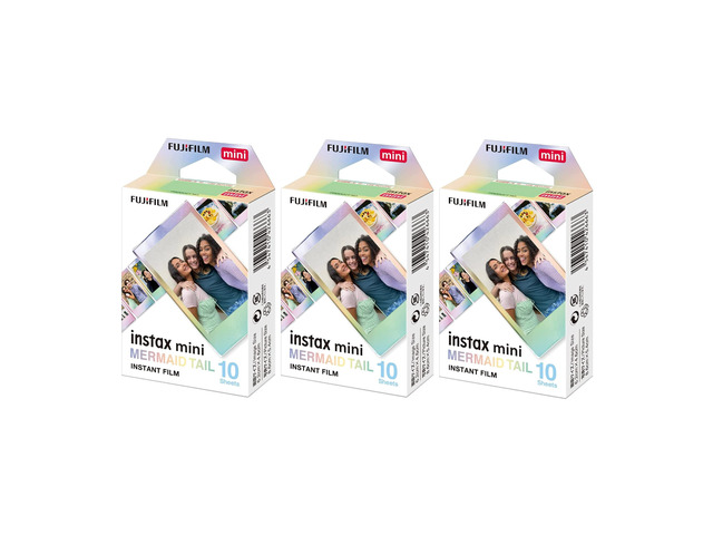 Instax Mini Mermaid Tail Film Bundle 30 Prints). Metallic Mermaid Border. Compatible with Instax Mini Cameras and Printers, (3 Pack), (10 Exposures)