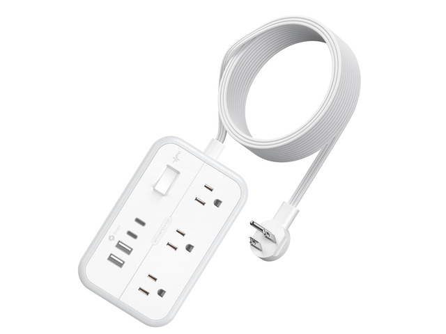 Power Strip 10 ft, Flat Plug Extension Cord with 6 Outlets 4 USB Ports, Outlet Extender Long Cord, Overload Protection, Extension Cord with...