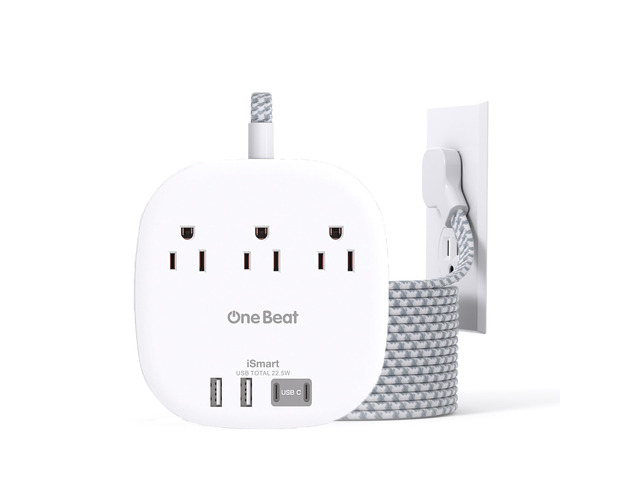10 Ft Long Extension Cord, 22.5W/4.5A Cruise Ship Flat Plug Power Strip 3 Outlets 4 USB Ports (2 USB C),Power Strip No Surge Protection for Cruise...