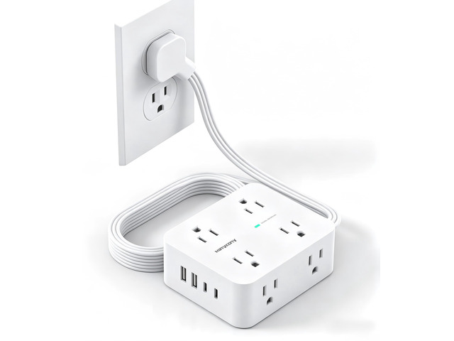 15Ft Long Extension Cord with Ultra-Thin Flat Plug, 8 Widely Spaced Outlets 4 USB Ports (2 USB C), 1080J Surge Protected Power Strip for Home...