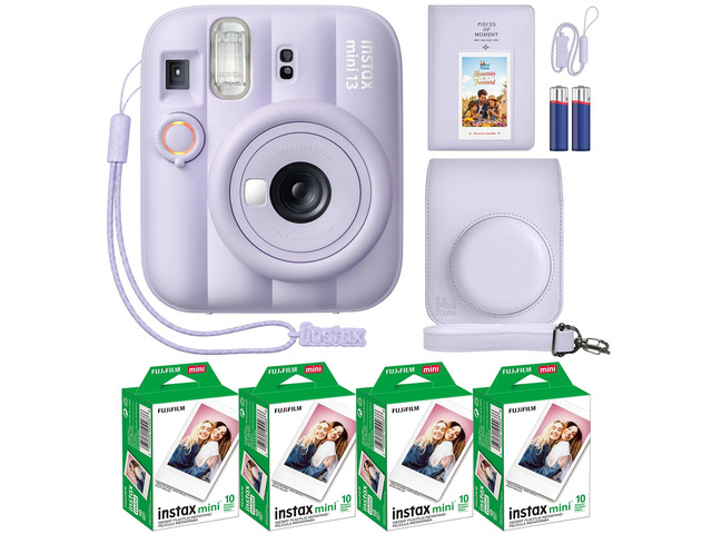 Instax Mini 13 Instant Camera Dreamy Purple + MiniMate Accessory Bundle with Custom Case + Fuji Instax Film Value Pack (40 Sheets) & Photo Album