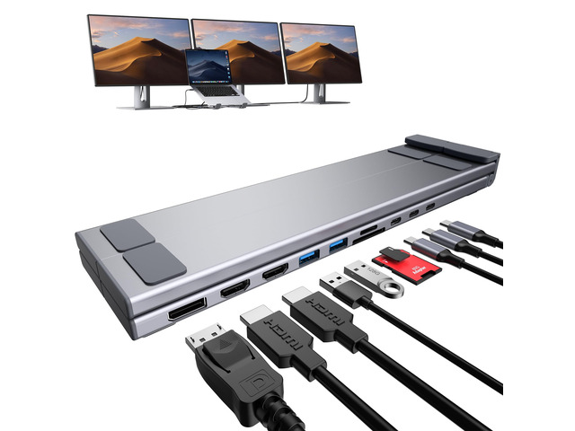10 in 1 USB C Laptop Dock Stand 4K Triple Monitor with PD 100W 2*HDMI+1*DisplayPort(up to 4K@60Hz), 2 USB A 3.0, 2 USB A 2.0, PD 100W, USB C...