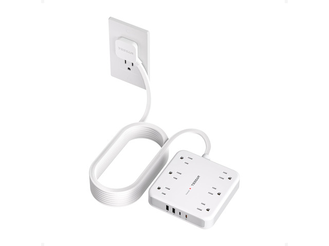 Surge Protector Power Strip, 15Ft Flat Plug Extension Cord, Grey 6 Outlets and 4 USB Ports (2 USB C), 2100 Joules Surge Protection, Outlet Extender...