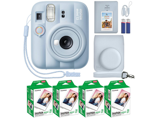 Instax Mini 13 Instant Camera Frost Blue + MiniMate Accessory Bundle with Custom Case + Fuji Instax Film Value Pack (40 Sheets) & Photo Album