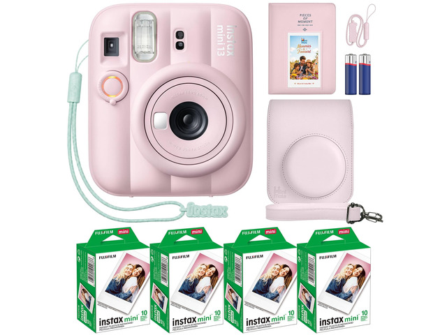 Instax Mini 13 Instant Camera Candy Pink + MiniMate Accessory Bundle with Custom Case + Fuji Instax Film Value Pack (40 Sheets) & Photo Album