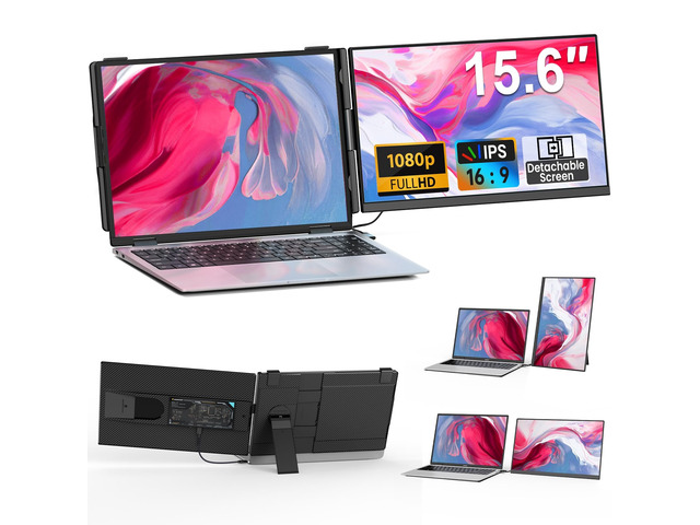 Laptop Screen Extender - 15.6' FHD 1080P Portable Monitor for Laptop, Detachable & Plug and Play Dual Monitor Extender for 13'-17.3' Laptops,...