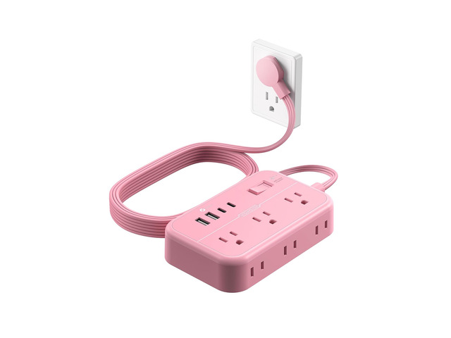Pink Extension Cord Surge Protector Power Strip with 6 Outlets 4 USB Ports(20W), Flat Extension Cord with Multiple Outlets, 5 ft Flat Plug Outlet...