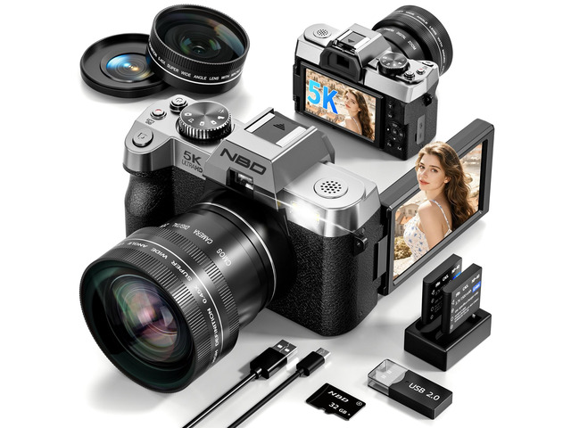 True 5K 64MP Digital Camera for Photography(Silver) Autofocus & Anti-Shake,16X Zoom,WiFi,Wide-Angle Macro Lens,32GB TF Card,Vlogging Camera for...