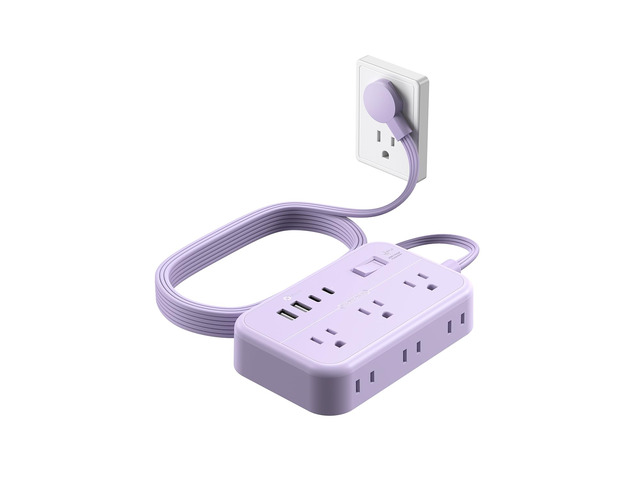 Purple Extension Cord Surge Protector Power Strip with 6 Outlets 4 USB Ports(20W), Flat Extension Cord with Multiple Outlets, 5 ft Flat Plug Outlet...