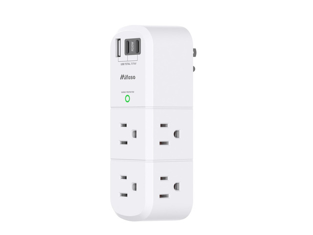 PD30W USB Outlet Extender with Rotating Plug, 6 AC Multi Plug Wall Outlets and 3 USB Ports, 3-Sided Swivel Power Strip Spaced Splitter for Home,...