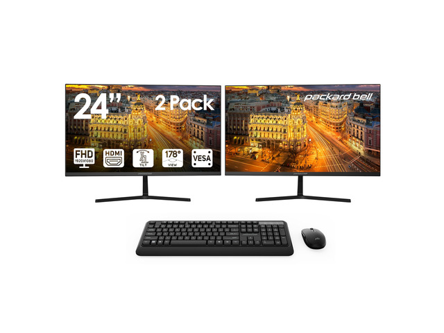 airFrame 24' FHD Monitors + Wireless Keyboard & Mouse, VESA Mount Compatible, HDMI/VGA, Tilt, Slim Bezel, for Home, Office, Light Gaming 2 Pack