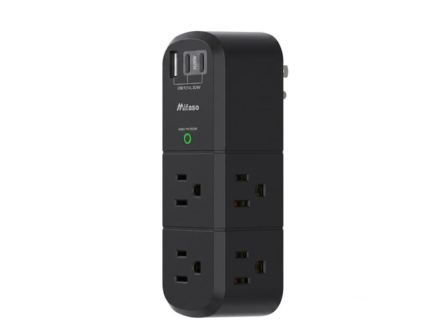 PD30W USB Outlet Extender with Rotating Plug 6 AC Multi Plug Wall Outlets and 3 USB Ports, 3-Sided Swivel Power Strip Spaced Splitter for Home,...