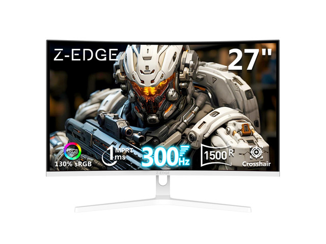 Z-Edge 27' White Curved Gaming Monitor, FHD 300Hz 240Hz Computer Screen FHD Monitor Gaming with MPRT 1ms, 1500R Curved, FreeSync, 16.7M Colors,...