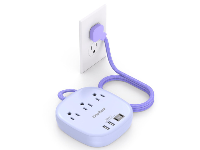 Cruise Ship Travel Essentials, 22.5W/4.5A Flat Plug Power Strip, Purple 6Ft Extension Cord, 3 Outlets 4 USB Ports (2 USB C) Cruise Approved Power...