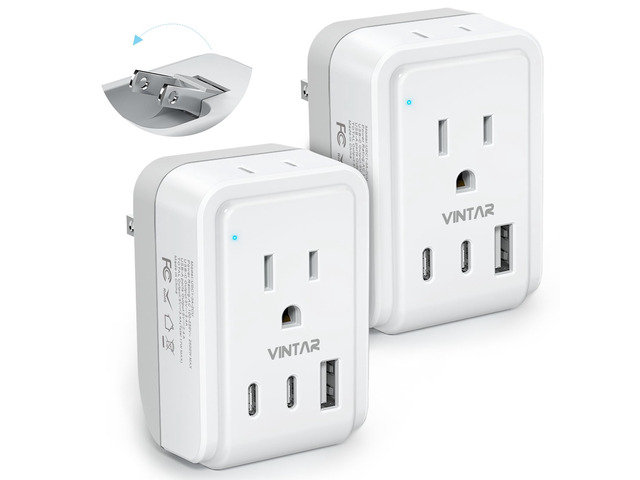 US to Japan Plug Adapter, 2 Pack Foldable Japan Outlet Adapter Type A, 5 in 1 with 2 AC 3 USB, Dual USB C Fast Charge, Compact Size for Travel, 2...