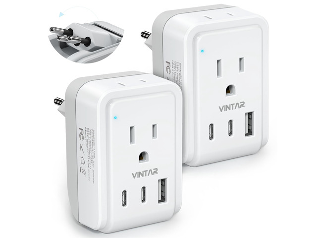 Switzerland Travel Plug Adapter, Foldable Type J Adapter, 2 Pack 2 AC Outlets, 3 USB Ports (2 USB C) for US to Switzerland Rwanda Liechtenstein