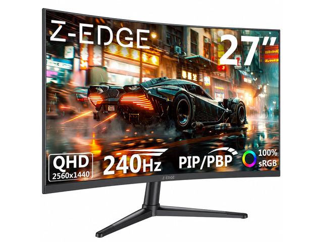 Z-Edge 27 inch Curved Gaming Monitor, QHD 1440P 240Hz 165Hz 144Hz MPRT 1ms, FreeSync, 1500R Curveture 1.07B Colors, 5000:1 Contrast, UG27PX,...