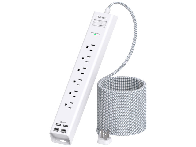 Power Strip Surge Protector - 15ft Long Extension Cord with 6 Outlets and 4 USB Ports (2 USB C), Ultra Flat Plug Wall Mount, Heavy Duty Charging...