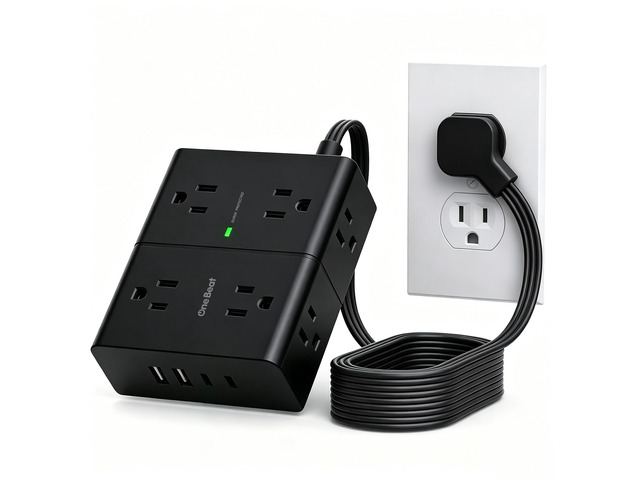 Flat Plug Surge Protector Power Strip, 6 Ft Flat Extension Cord Extension Cord with 8 Outlets 4 USB Ports(2 USB C), Flat Plug Power Strip for Home...