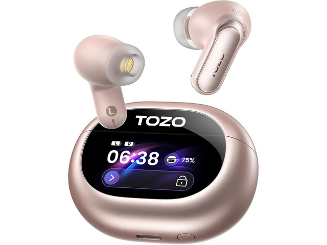 NC20 Pro Active Noise Cancelling Wireless Earbuds, Smart LCD Screen LDAC Hi-Res Audio, Stereo Bass, 6 Mics AI Call Ear Buds, 80H Playtime, IPX8...