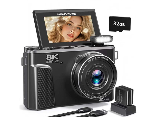 8K Digital Camera, 88MP Autofocus Camera for Beginners & Photography, WiFi 8K Video, 88MP camera for photography, 18X Digital Zoom, 3' 180° Flip...