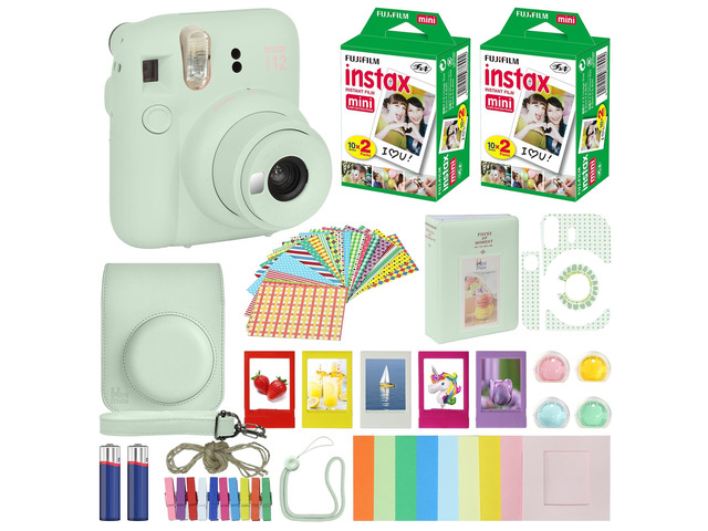 Instax Mini 12 Instant Camera Mint Green + Carrying Case + Fuji Instax Film Value Pack (40 Sheets) Accessories Bundle, Color Filters, Photo Album,...