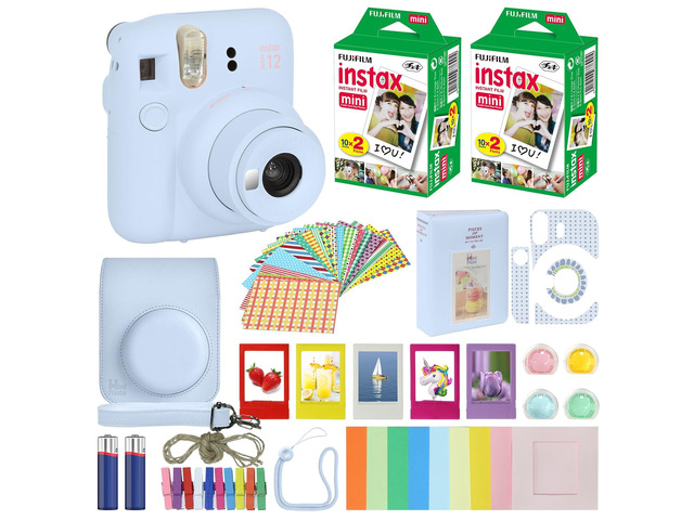 Instax Mini 12 Instant Camera Pastel Blue + Carrying Case + Fuji Instax Film Value Pack (40 Sheets) Accessories Bundle, Color Filters, Photo Album,...