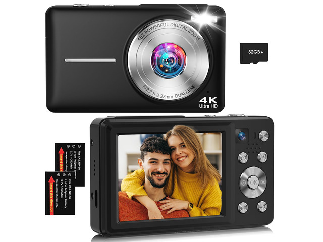 Digital Camera, 4K 64MP Autofocus 16X Zoom Camera with Dual Lens(Black) 2026 Latest Anti-Shake Point Shoot Camera, Compact Travel Vlogging Camera...