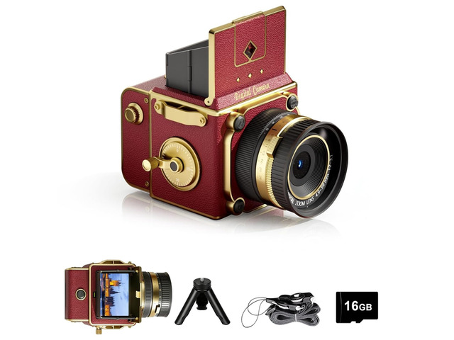 Vintage Digital Camera, 64MP 2.7K Retro Point and Shoot Camera with Autofocus, 2' IPS Waist-Level Screen & 16GB TF Card, 16X Zoom Compact...