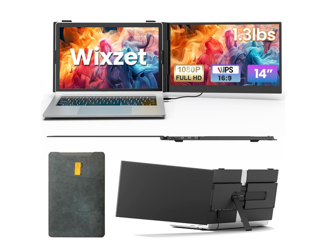 Laptop Screen Extender, Ultra-Thin 14' FHD 1080P Portable Monitor IPS Display, Portable Monitor for 13'-17' Laptop, 1.3lbs Lightweight Dual...