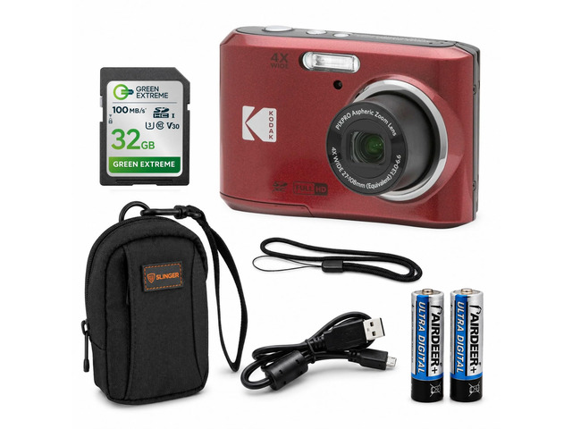 PIXPRO FZ45-BK 16MP Digital Camera 4X Optical Zoom 27mm Wide Angle 1080P Full HD Video 2.7' LCD Vlogging Camera, Bundle with Camera Case and 32GB...