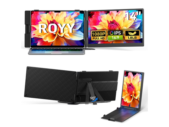 14' Laptop Screen Extender, 1.8 lb Lightweight Second Portable Monitor 1080P FHD IPS, 300-nit, 72% NTSC display; Driver-free USB-C/HDMI; Mirror,...