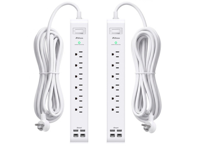 2 Pack Power Strip, 12FT Extension Cord, Surge Protector with 6 Outlets and 4 USB Ports (2 USB C), Extension Cord with Multiple Outlets, Flat Plug...