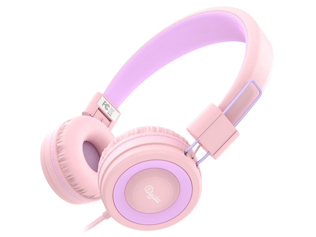 i37 Kids Headphones for School Child Girls Boys Teens, Peach/Purple Foldable Adjustable Lightweight, 3.5mm Audio Jack On Ear Headphones for...