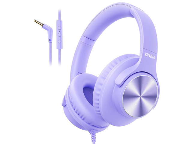 Wired Headphone with Mic, Over-Ear 3.5mm Corded Headphone for School Purple Foldable Plug in Headphones for Teens Classroom Travel, 4.9ft...