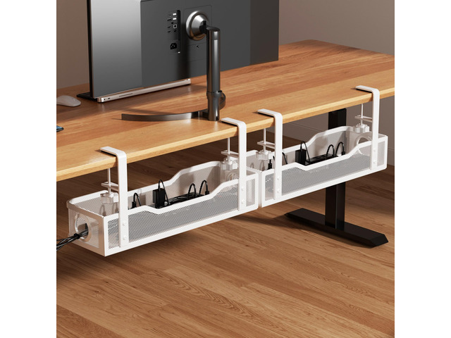 [Upgraded] 2 Pack Under Desk Cable Management Tray, Cord Organizers for Table Thickness up to 3', 16' Wire Organization with Clamp No Drill, Cable...