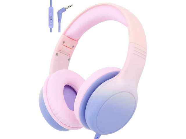 Over Ear Kids Headphones, HD Mic, Safe Volume Limited Headphones Stereo Sound Headphones with Cord, Foldable 3.5mm Wired Headphones for iPad,...