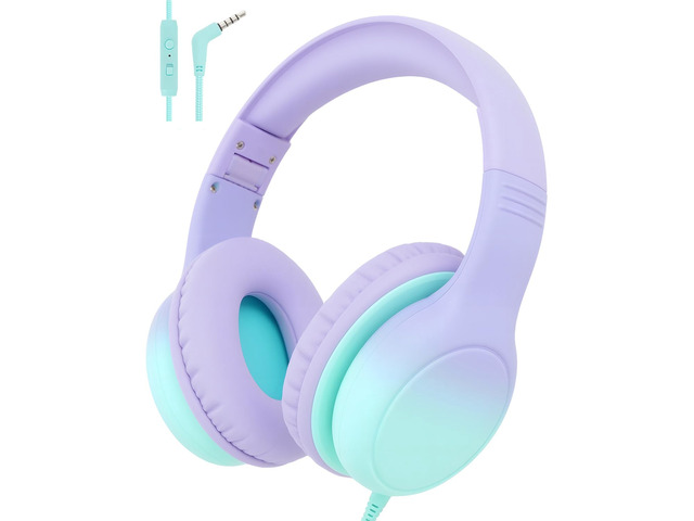 Over Ear Kids Headphones, HD Mic, Safe Volume Limited Headphones Stereo Sound Headphones with Cord, Foldable 3.5mm Wired Headphones for iPad,...