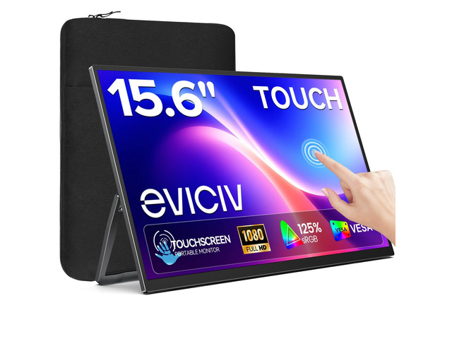 Portable Monitor Touchscreen 15.6' 10-Point Touch Travel Monitor 1080P IPS 125% sRGB, Stand & Speaker, Ultra-Slim, VESA & Sleeve, Eye Care, USB-C...