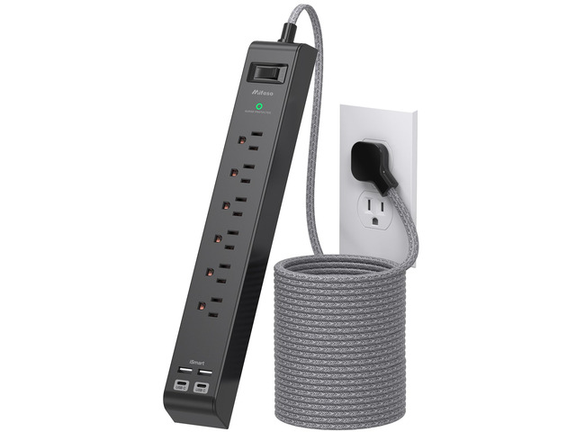 Surge Protector Power Strip 25FT, 10-in-1 with 6 AC Outlets 4 USB Ports(2 USB-C), Ultra Flat Plug Braided Extension Cord, Wall Mountable, 1080J...
