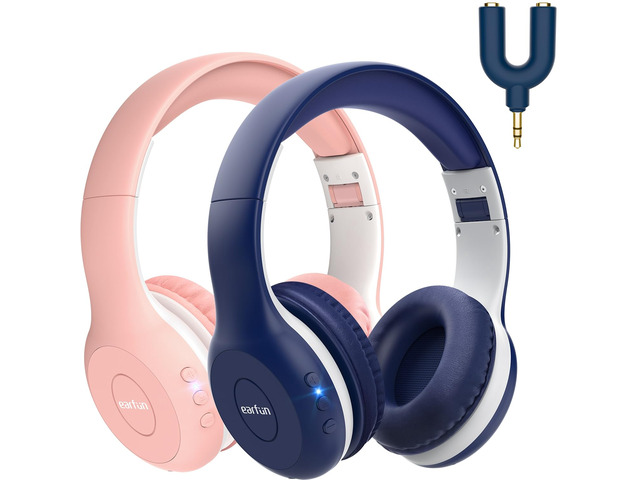 K2 Kids Bluetooth Headphones for School/Travel,Built-in Mic, 2 Packs Volume Limited, 40H Playtime, Stereo Sound, Foldable Over-Ear Headphone for...