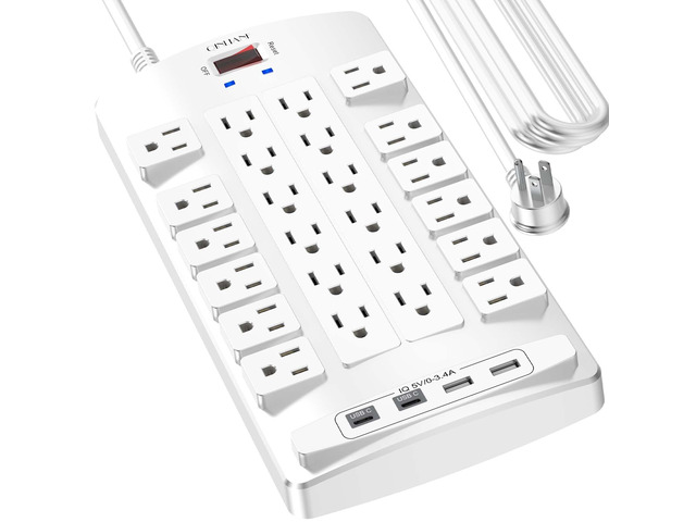 Surge Protector Power Strip - 20Ft Flat Plug Heavy Duty Extension Cord with 24 Outlets and 4 USB Ports(2 USB-C Ports), 4100J, for Home, Office,...