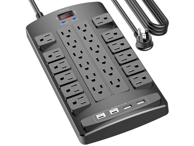 Surge Protector Power Strip - 20Ft Flat Plug Heavy Duty Extension Cord with 24 Outlets and 4 USB Ports(1 USB-C Ports), 4100J, for Home, Office,...