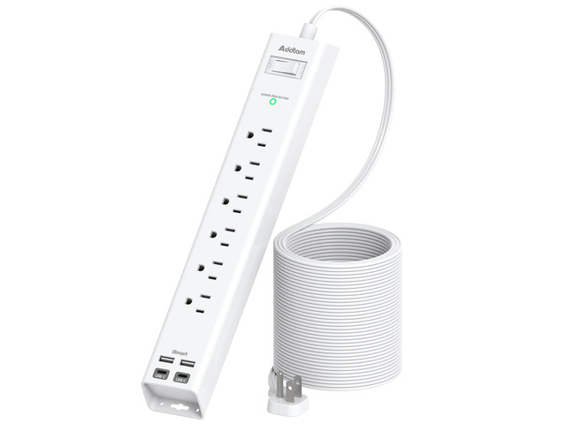 10ft Power Strip Surge Protector, 6 Outlets and 4 USB Port (2 USB C) 10 ft Long Extension Cord with Ultra Flat Plug, Wall Mount Desktop Charging...